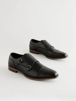 Online Next Black Double Monk Toe Cap Shoes