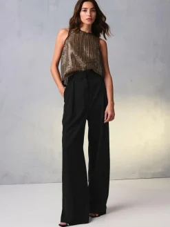 Outlet Next Elastic Back Wide Leg Trousers Black