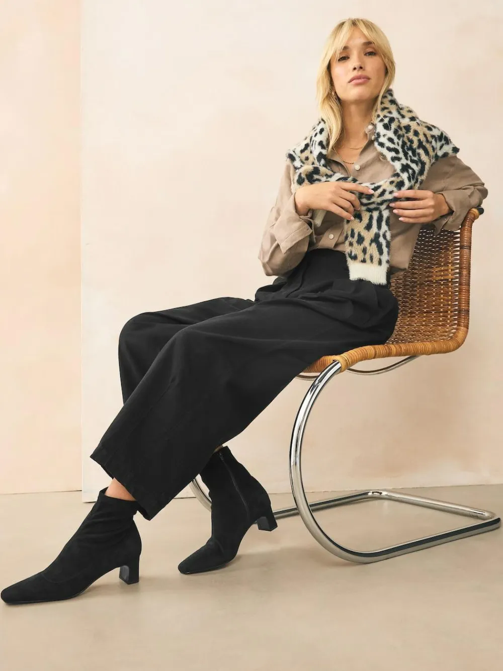 Outlet Next Extra Wide Fit Chisel Toe Block Heel Sock Boots Black