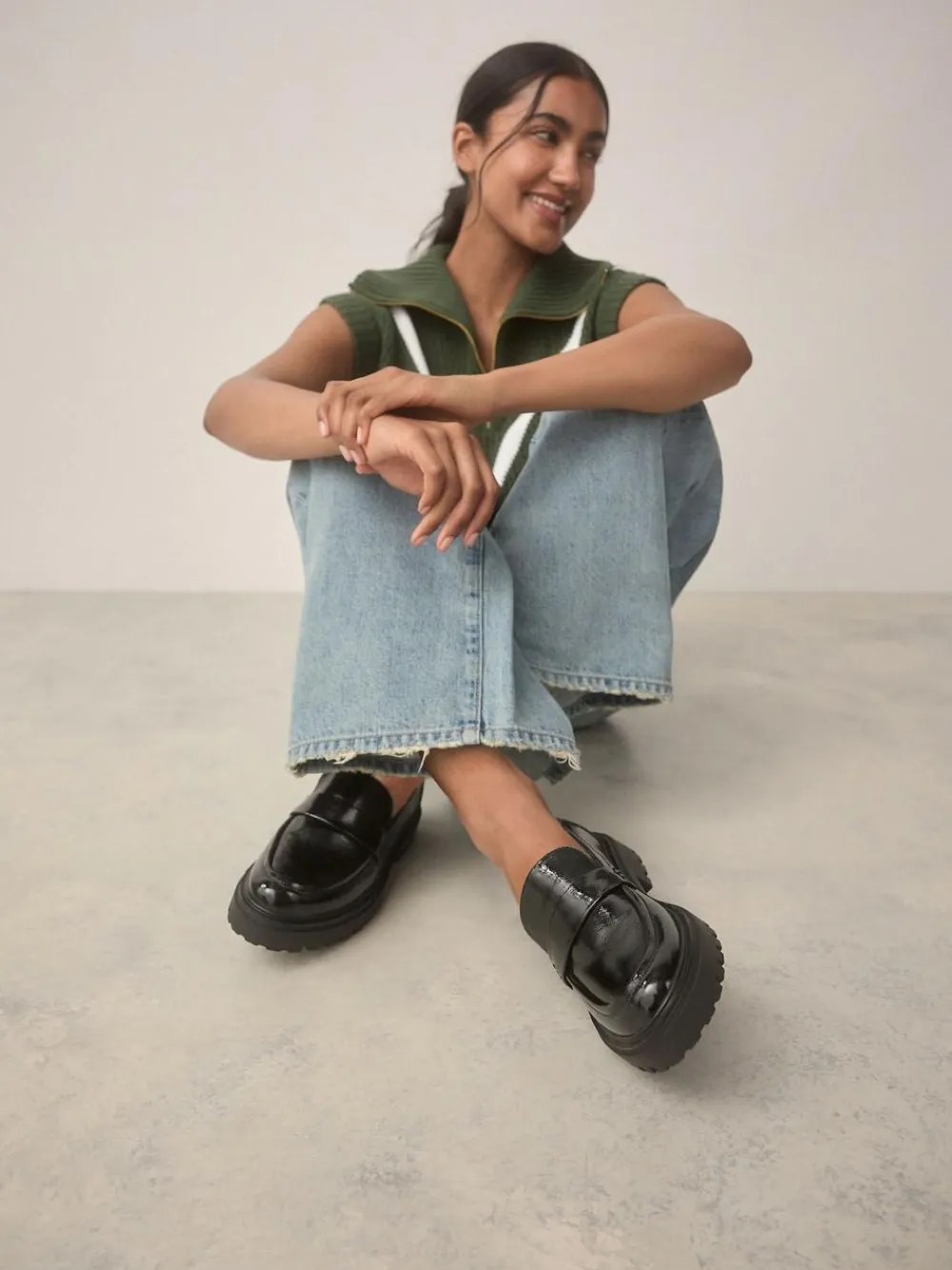 Online Next Extra Wide Fit Chunky Loafers Black