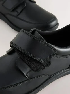 Next Black Extra Wide Fit (H) Leather 1 Strap Touch Fastening School Shoes^BOY School Shoes|Boys Shoes