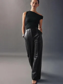 Clearance Next Faux Leather Straight Leg Trousers Black