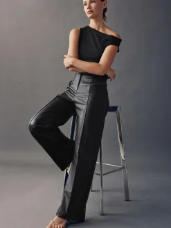 Clearance Next Faux Leather Straight Leg Trousers Black