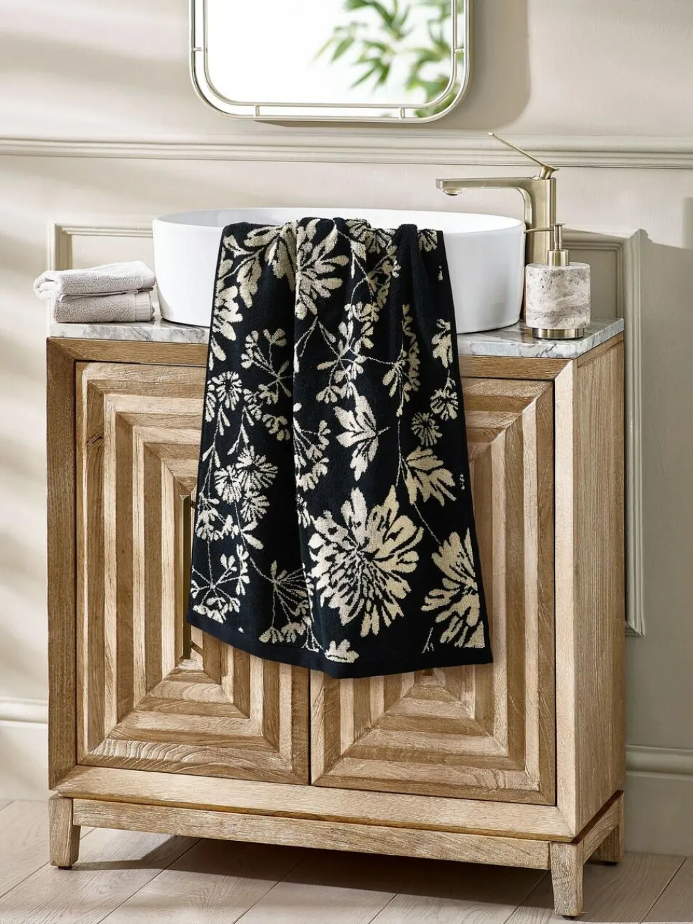 Next Black Floral 100% Cotton Towel^ Towels & Bathmats