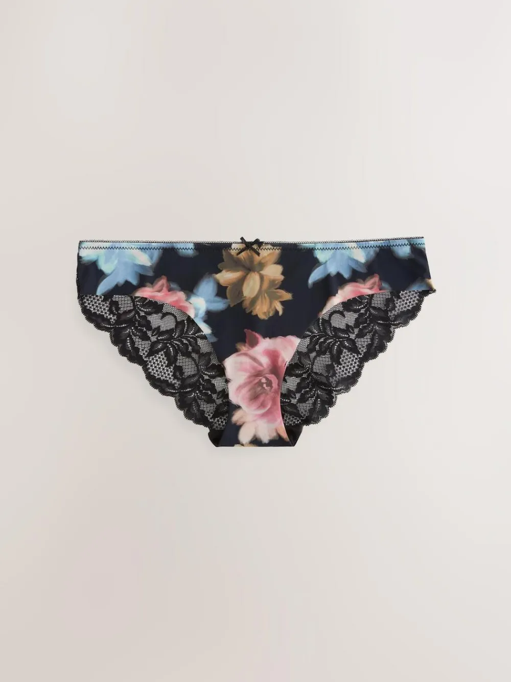 New Next Brazilian No VPL Lace Back Briefs 5 Pack Black Floral Print