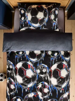 Sale Next Duvet Cover and Pillowcase Set Black Football Cosy Fleece