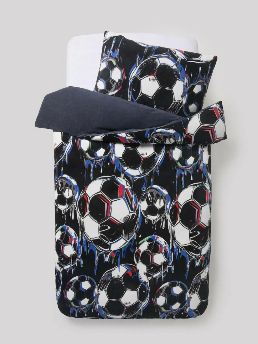 Sale Next Duvet Cover and Pillowcase Set Black Football Cosy Fleece