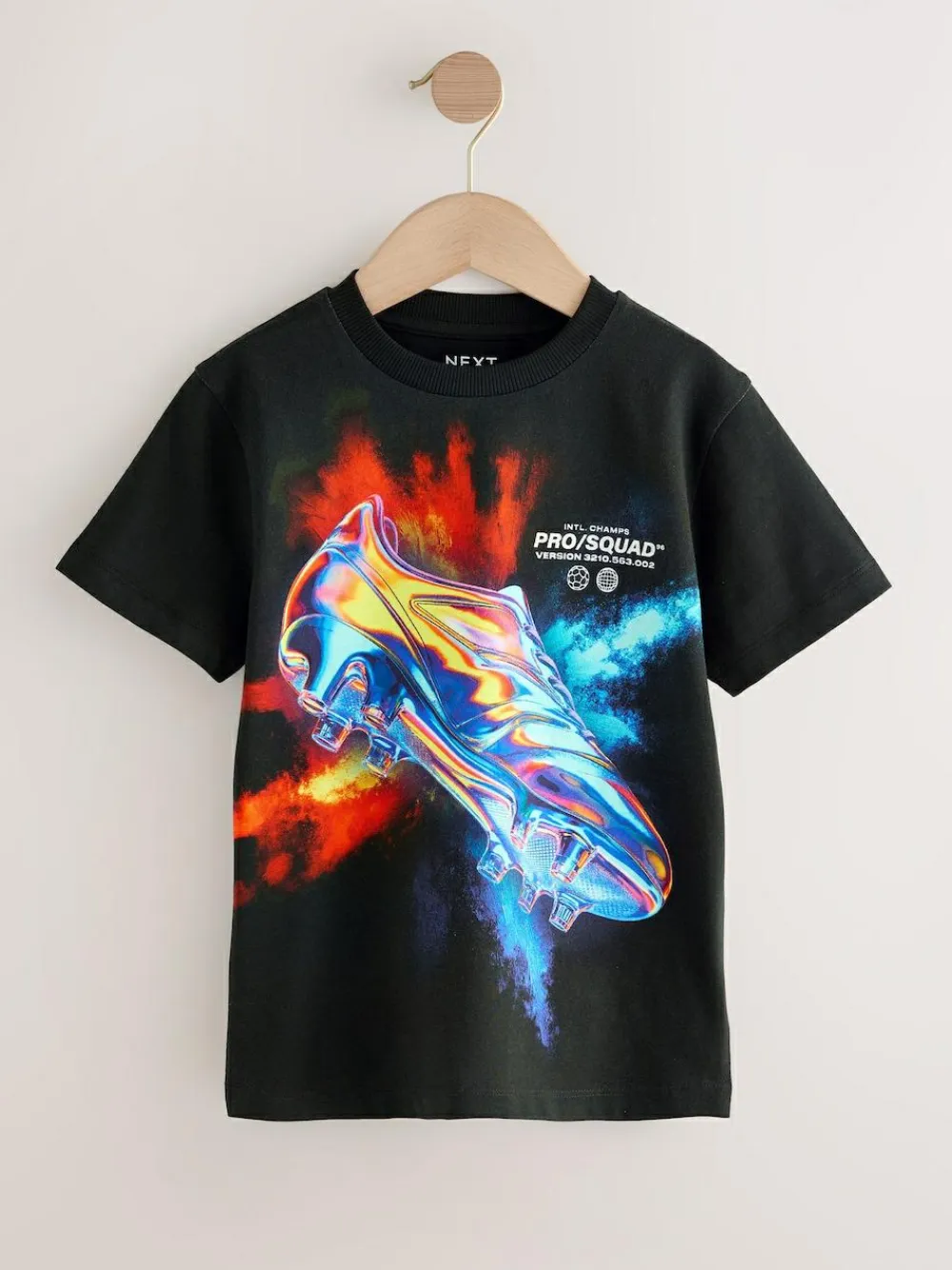 Clearance Next Black Football Regular Fit Short Sleeve All-Over Print T-Shirt (3-16yrs)