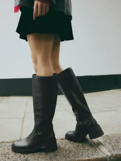 Next Black Forever Comfort® Chunky Heeled Round Toe Knee High Boots^Women Wide Fit & Extra Wide Fit