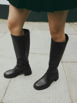 Next Black Forever Comfort® Chunky Heeled Round Toe Knee High Boots^Women Wide Fit & Extra Wide Fit