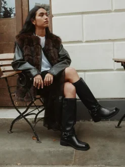 Outlet Next Forever Comfort® Knee High Biker Boots Black