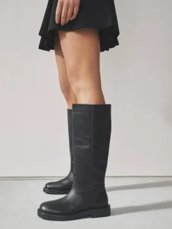 New Next Forever Comfort® Leather Round Toe Chunky Knee High Boots Black