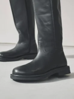 New Next Forever Comfort® Leather Round Toe Chunky Knee High Boots Black