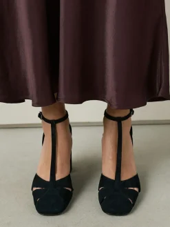 Hot Next Black Forever Comfort® Leather T-Bar Cutout Closed Toe Block Heels