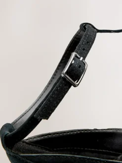 Hot Next Black Forever Comfort® Leather T-Bar Cutout Closed Toe Block Heels