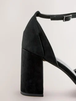 Hot Next Black Forever Comfort® Leather T-Bar Cutout Closed Toe Block Heels