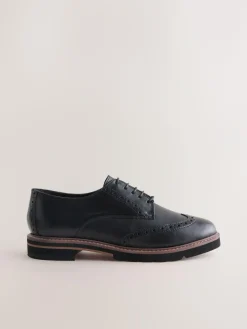 Next Black Forever Comfort® Leather Brogue Detailing Chunky Sole Lace-Up Shoes^Women Flats