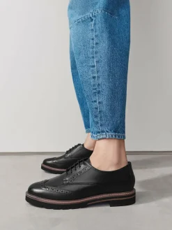 Next Black Forever Comfort® Leather Brogue Detailing Chunky Sole Lace-Up Shoes^Women Flats