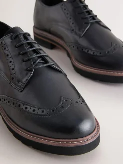 Next Black Forever Comfort® Leather Brogue Detailing Chunky Sole Lace-Up Shoes^Women Flats