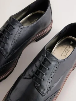 Next Black Forever Comfort® Leather Brogue Detailing Chunky Sole Lace-Up Shoes^Women Flats