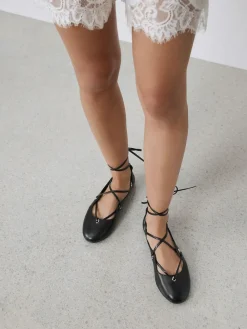 Next Black Forever Comfort® Leather Ghillie Shoes^Women Flats