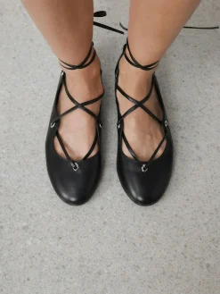 Next Black Forever Comfort® Leather Ghillie Shoes^Women Flats