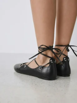 Next Black Forever Comfort® Leather Ghillie Shoes^Women Flats