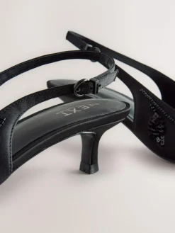 Hot Next Forever Comfort Satin Beaded Slingback Kitten Heels Black