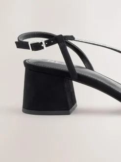 Discount Next Forever Comfort Square Toe Jewelled Strappy Block Heeled Sandals Black