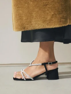 Discount Next Forever Comfort Square Toe Jewelled Strappy Block Heeled Sandals Black