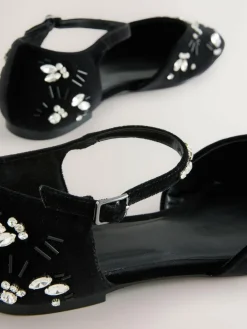 Clearance Next Black Forever Comfort® Velvet Embellished Two Part Closed Toe Shoes