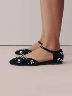 Clearance Next Black Forever Comfort® Velvet Embellished Two Part Closed Toe Shoes