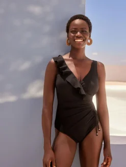Next Black Frill Wrap Tummy Shaping Control Swimsuit^Women Swimwear