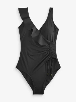 Next Black Frill Wrap Tummy Shaping Control Swimsuit^Women Swimwear