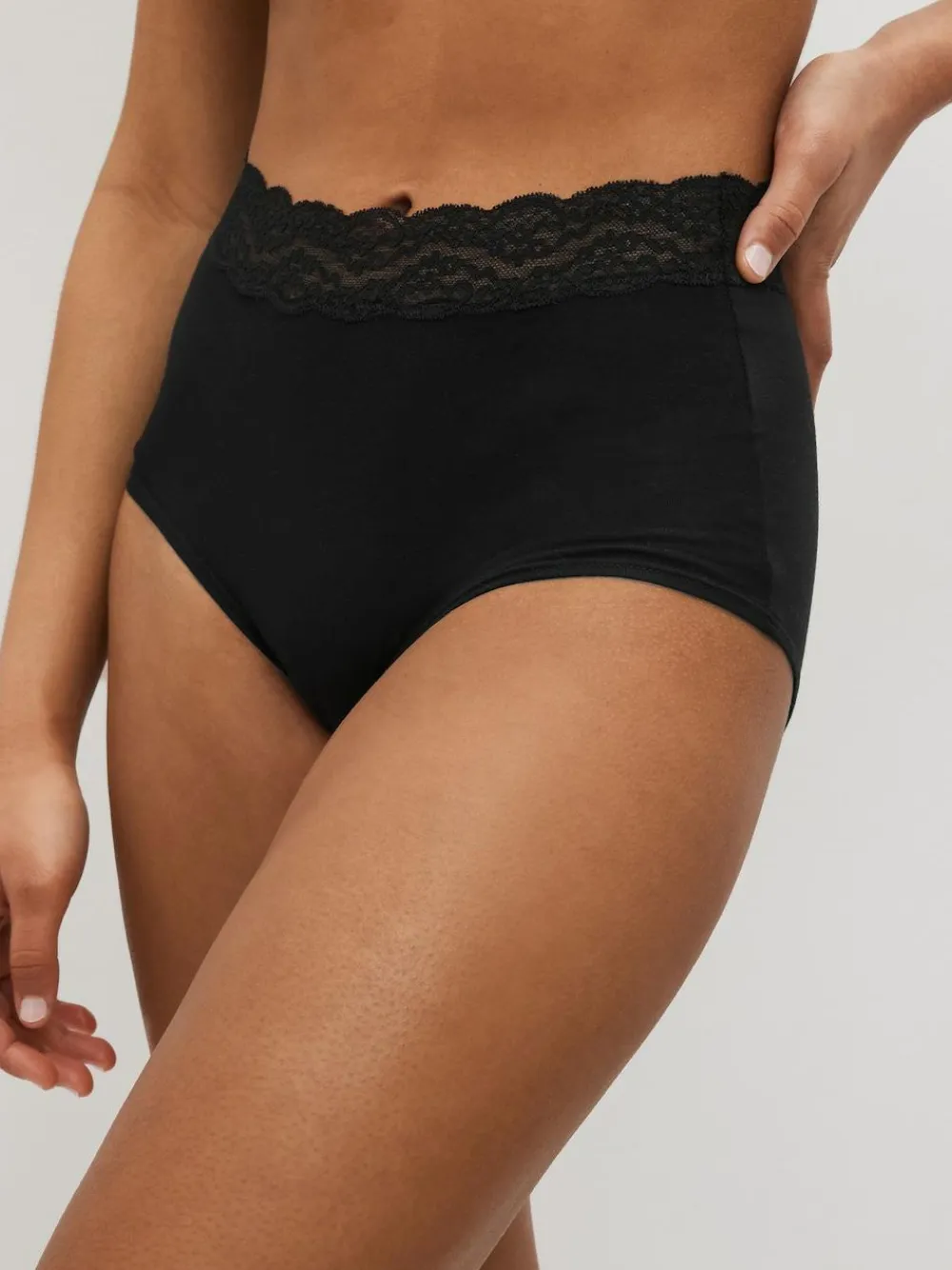 Sale Next Full Brief Cotton and Lace Knickers 7 Pack Black