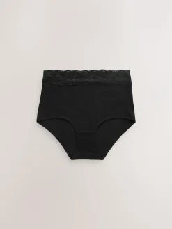 Sale Next Full Brief Cotton and Lace Knickers 7 Pack Black