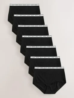 New Next Full Brief Cotton Logo Knickers 7 Pack Black