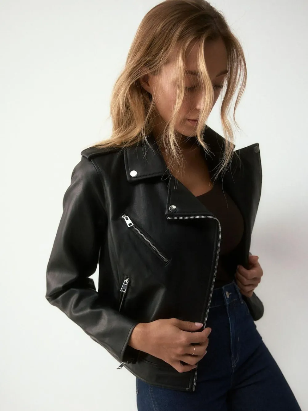 Next Black Fuller Bust Faux Leather Biker Jacket^Women Coats & Jackets|Coats & Jackets