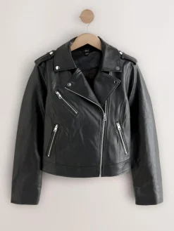 Next Black Fuller Bust Faux Leather Biker Jacket^Women Coats & Jackets|Coats & Jackets