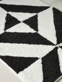 Next Black Geo Pattern 100% Cotton Bath Mat^ Towels & Bathmats