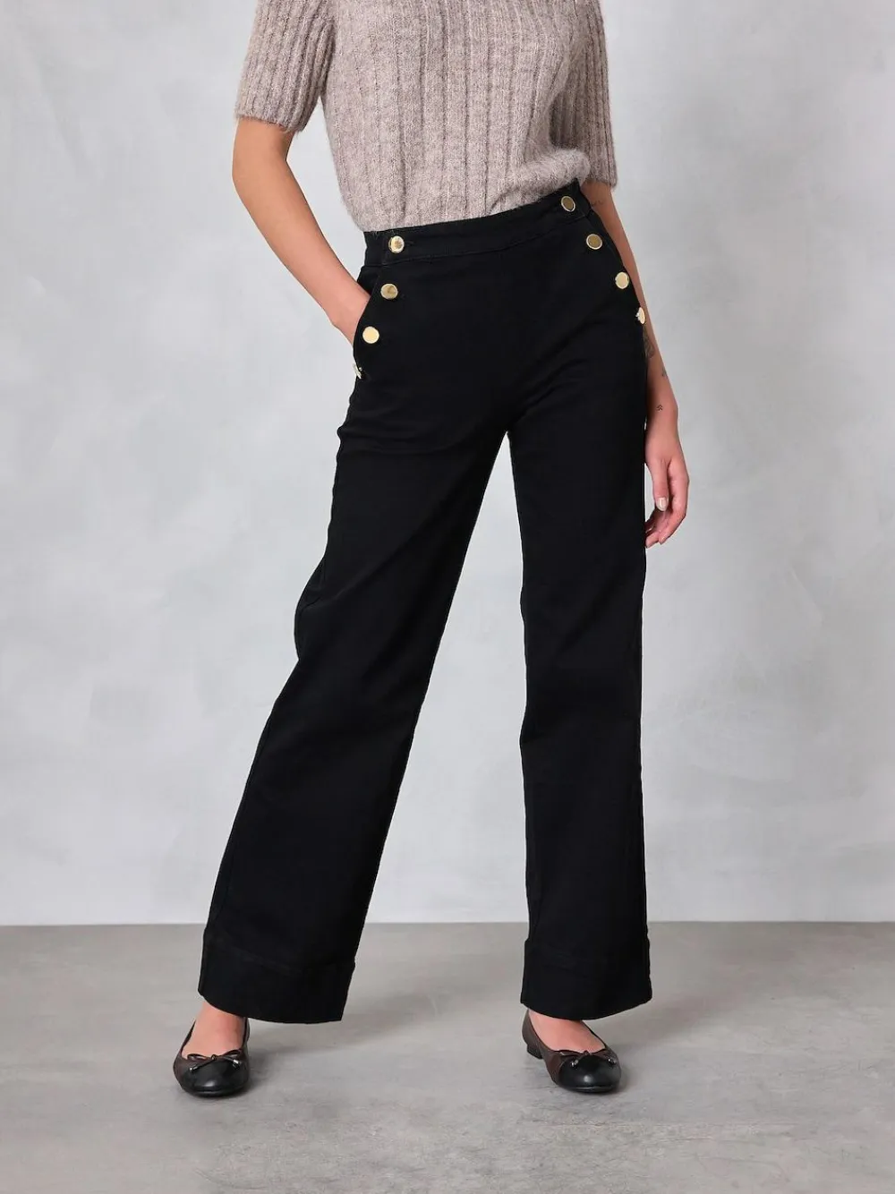 Next Gold Button Front Wide Leg Jeans^Women Jeans|Jeans