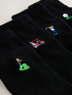 Next Black Golf Embroiderd Sports Socks 4 Pack^ Socks|Socks
