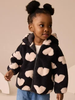 Discount Next Zip Through Fleece (3mths-7yrs) Black Heart Print
