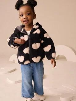 Discount Next Zip Through Fleece (3mths-7yrs) Black Heart Print