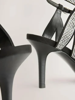 Hot Next Forever Comfort® Leather Lattice Front Heeled Sandals Black Heatseal