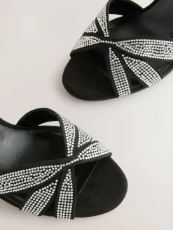 Hot Next Forever Comfort® Leather Lattice Front Heeled Sandals Black Heatseal