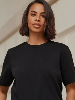 Next Black Heavyweight Short Sleeve Crew Neck T-Shirt^Women Nightwear|Tops & T-Shirts