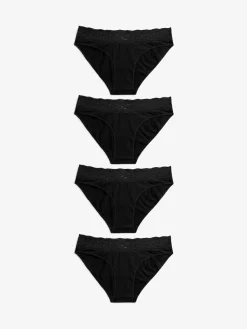 Next Black High Leg Cotton Lace Knickers 4 Pack^Women Panties|All Lingerie