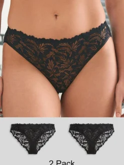 Next Black High Leg Ultimate Comfort Lace Knickers 2 Pack^Women Panties|All Lingerie
