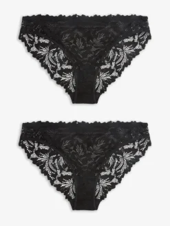 Next Black High Leg Ultimate Comfort Lace Knickers 2 Pack^Women Panties|All Lingerie